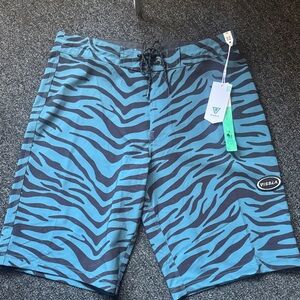 VISSLA Teal and Black Zebra Boardshorts